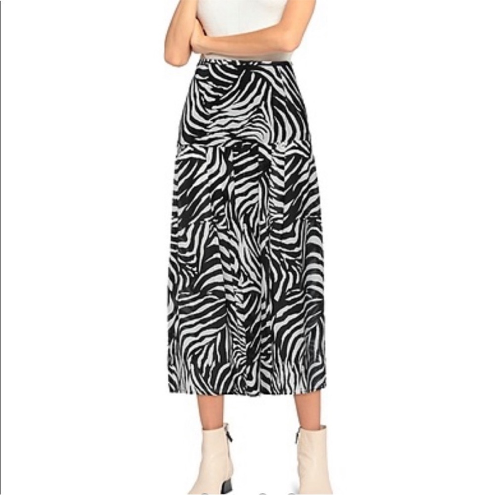 Rixo Nancy Pleated Zebra Print Silk Midi Skirt